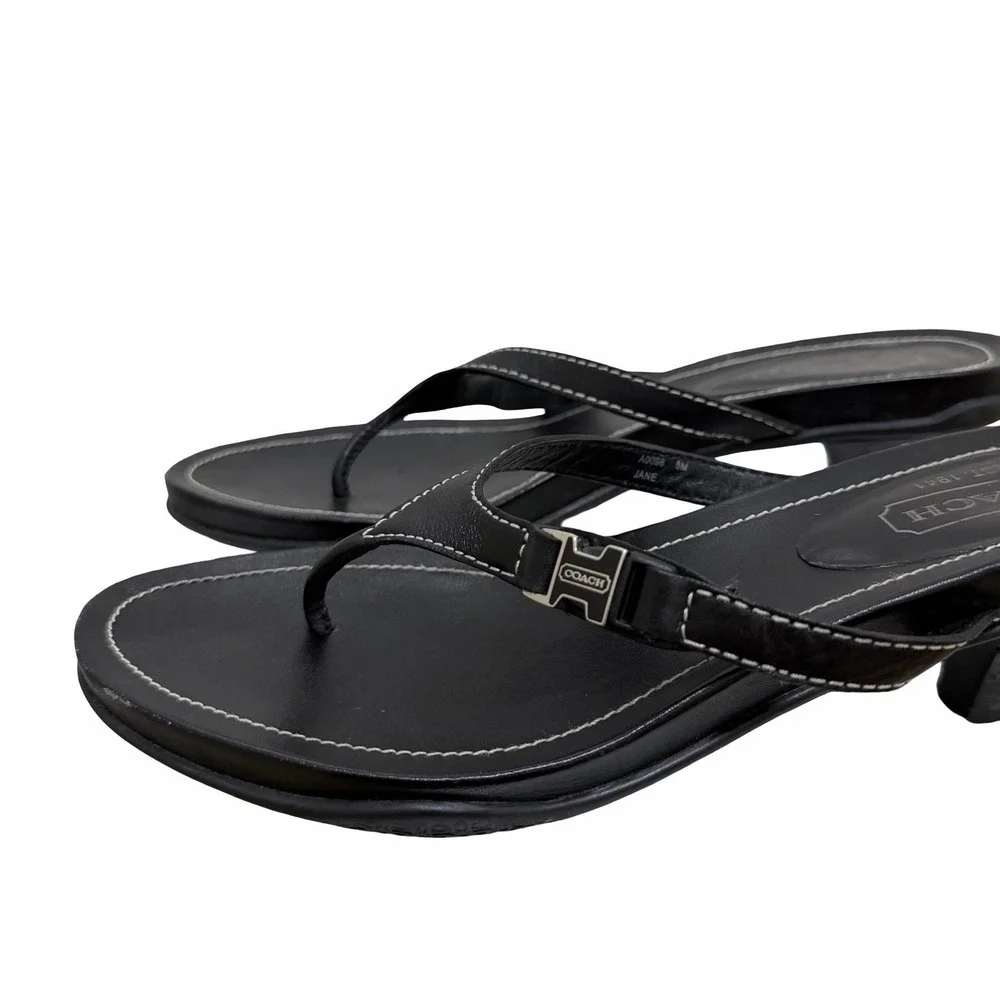 VTG COACH Womens Jane Leather Thong Kitten Heel Sandals US 8 Black Y2K 2000s - Picture 5 of 16
